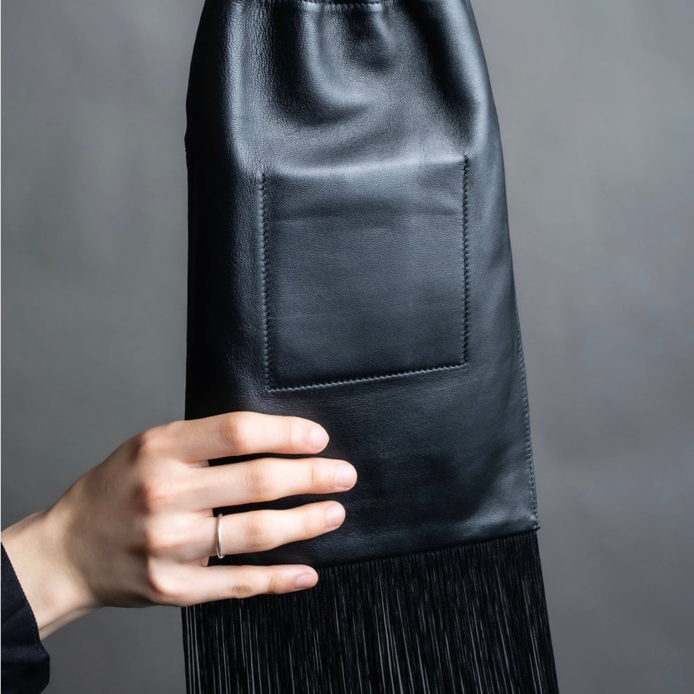 Jil Sander Designer Black Leather Tassle Fringe Unique Smooth Bag Handbag Should - Picture 10 of 16